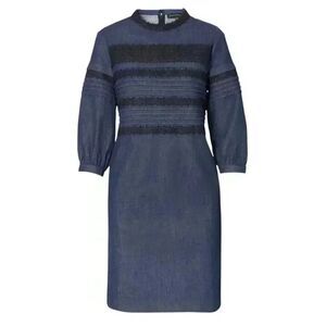 Banana Republic Women's Dark Wash Cotton/Poly/Spandex Denim Pintucks & Black Lac